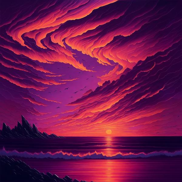 An image of a Majestic Sunset Over a Tranquil Ocean with Vibrant Color-banrupi