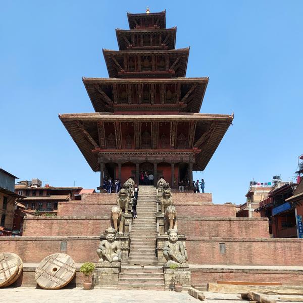 This stunning image captures the Nyatapola Temple, a towering masterpiece of Newari architecture located on Taumadhi Square in Bhaktapur, Nepal.-banrupi
