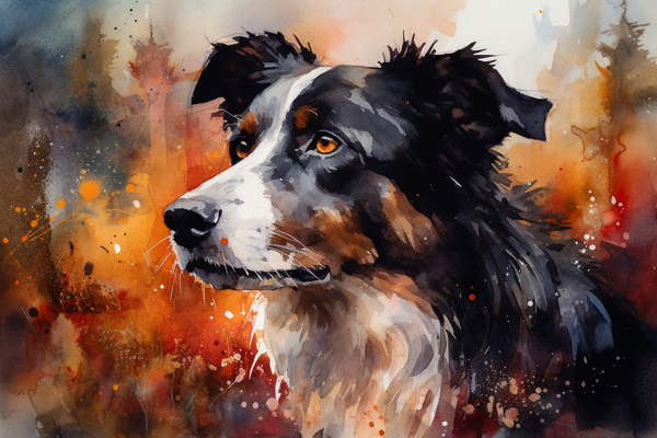 An image of a playful and loyal dog, rendered in Watercolors, showcasing the Beauty and charm of our furry friends.-banrupi