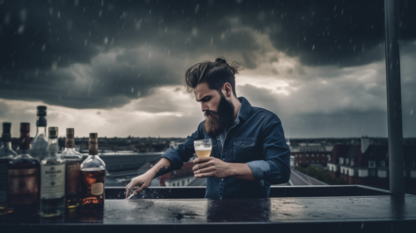 An image of a man holding a glass of wine  with a Collection of a good Alcohol-banrupi