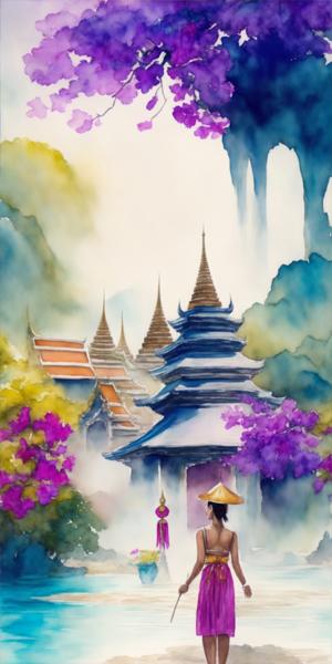 An image of a  Watercolor painting of unseen in Thailand-banrupi